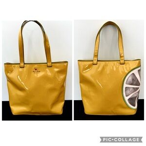🍋 Donna Dixon Y2K Citrus Slice Patent Tote Bag  Bright Yellow Purse